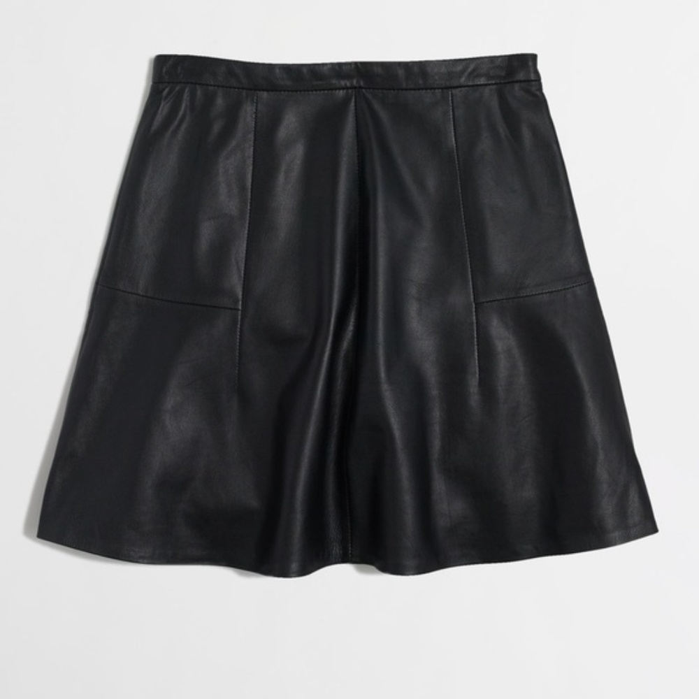 NWT★: J.CREW FACTORY Flared Leather Skirt, Black,0
